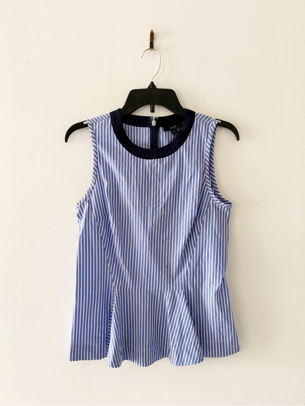 J. Crew Cotton Poplin Blue Striped Sleeveless Peplum Top Size 2